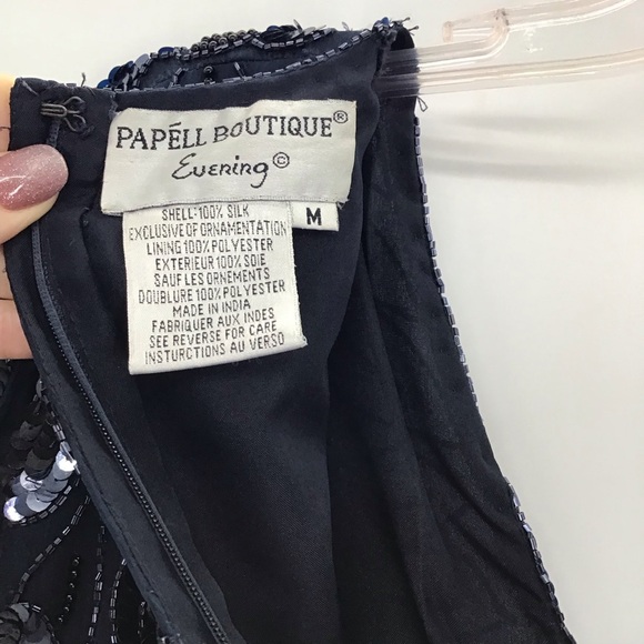 PAPELL Evening 100% Silk Sequin & Beaded Scalloped Hem Cocktail Party Top Size M - Picture 4 of 6